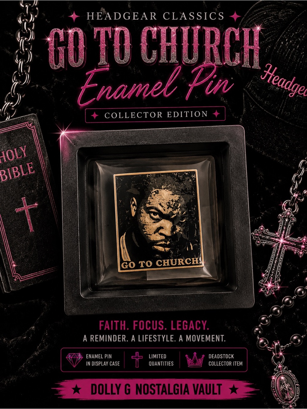 Deadstock Ice Cube “GO TO CHURCH” Headgear Enamel Pin Hip Hop Collectible 🚨